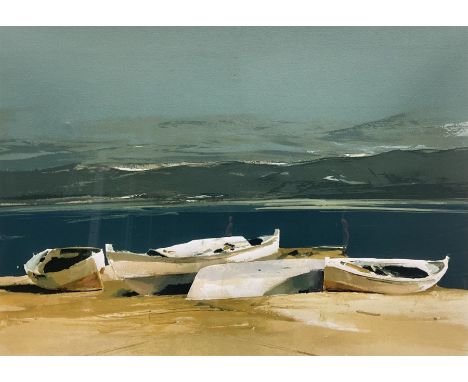 Donald Hamilton Fraser (British 1929-2009): 'Boats on a Beach', limited edition silkscreen print signed and numbered 6/250 in