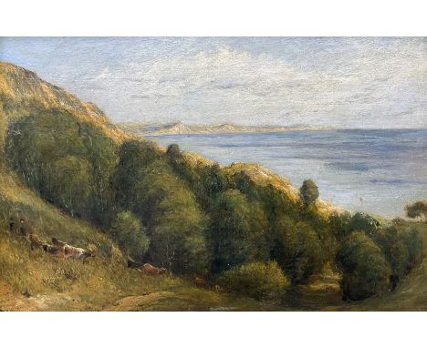 George Dennis (British 19th Century): Cattle by the Coast, oil on panel unsigned, labelled verso 19cm x 29cm 