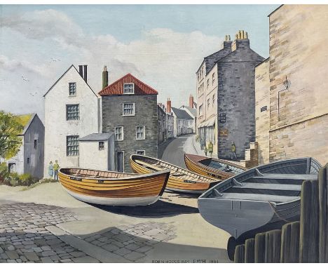 P McH**** (20th century): 'Robin Hoods Bay, oil on panel signed with initials titled and dated 1984, 39cm x 49cm