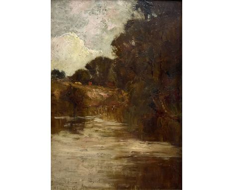 William Edwin Tindall (British 1863-1938): Peaceful Waters, oil on panel signed 34cm x 24cm  