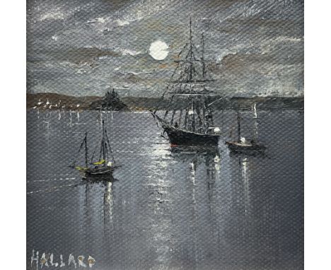Nigel Hallard (British 1936-2020): 'Shipping - Mount's Bay', oil on panel signed, titled and dated 2012 verso 9.5cm x 9.5cm