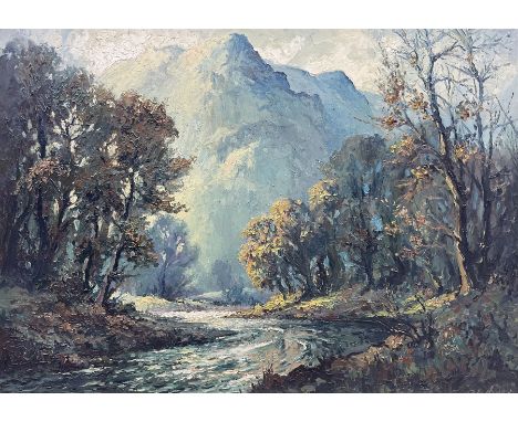 Robert Leslie Howey (British 1900-1981): 'River Derwent - Borrowdale', oil on panel signed, titled verso 57cm x 80cmCondition
