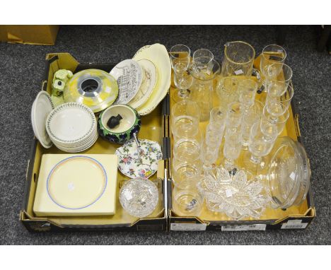 Household Goods - glass tumblers; wine glasses; Portmeirion saucers and side plate;  etc (2 boxes)