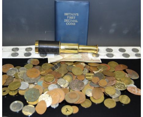 Coins and Notes  - an Afghanistan note; Britains First Decimal Coins pack; Churchill commemorative Crown ; half crown ; token