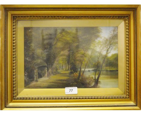 A contemporary oak barometer; a framed print, Choppy Seas; a framed ol on canvas, The River Walk (3)
