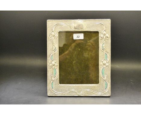 An Art Nouveau style silver and enamel easel photograph frame, marked Sterling