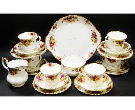 A Royal Albert Old Country Roses pattern tea service, for six, comprising cups, saucers, side plates, milk jug, sugar basin a