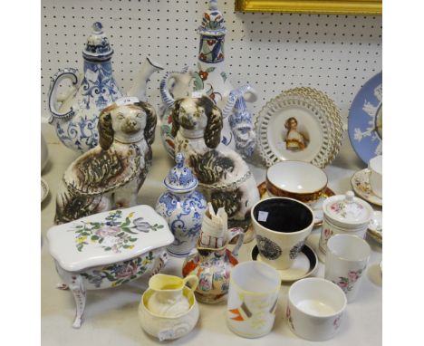 Ceramics - a pair of Staffordshire open feet mantel dogs; an Old Foley china part dressing table set; etc, qty