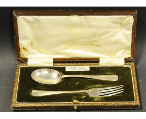 A silver christening set, comprising spoon and fork, Sheffield 1923
