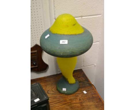 An Art Deco style green and yellow glass table lamp