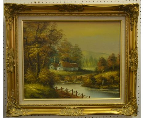 Pictures and Prints - R. Houston Floral Bouquet; an early 20th century English school oil on board, Village Life ; another (3