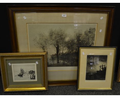 A framed lithograph print, Tidal Waters, signed in pencil to the margin; others (3)