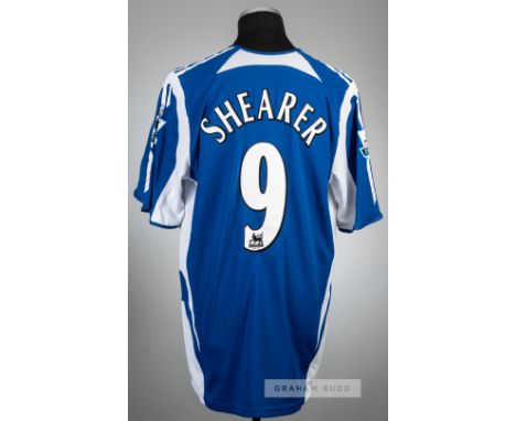 Alan Shearer blue Newcastle United no.9 third choice jersey, season 2005-06,Adidas, short-sleeved with BARCLAYS PREMIERSHIP s