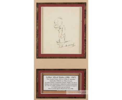Arthur Alfred Mailey (Australian, 1886-1967) signed self portrait cricket caricature, circa 1948,pen and ink self portrait dr