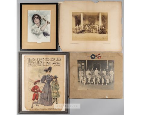 Tennis group, print by Harrison Fisher, a copy of La Mode with tennis players, Oxford v Cambridge tennis photograph and photo