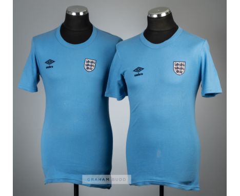 Two light blue England official player issue t-shirt's from the tour to South America and Chile in June 1984,Umbro, short-sle