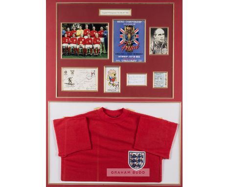 England "Champions of the World" 1966 display,comprising 7 by 9.5in. colour photograph of the England team with Bobby Moore h