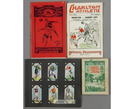 Football Ephemera, including seven Arsenal programmes from the 1930s v Wolves, v Preston (2), Middlesbrough, Huddersfield, Ma