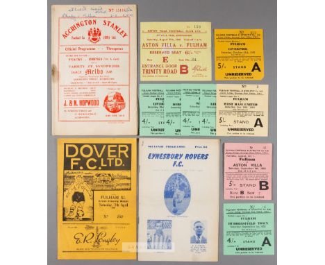 A collection of 42 Fulham home and away programmes for non-regular League and Cup matches dating between the late 1940s and e