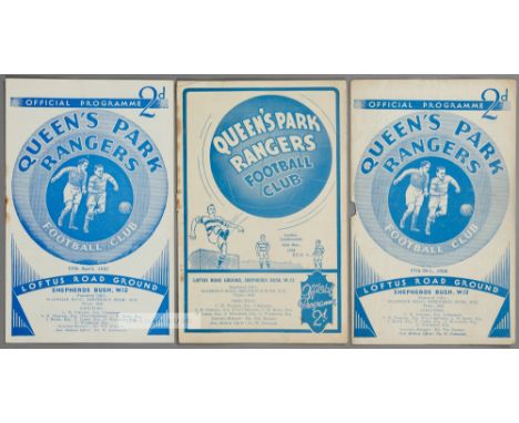 Three QPR reserves home programmes,London Combination v Arsenal 19th December 1936, Fulham 17th April 1937 and Bristol City 1