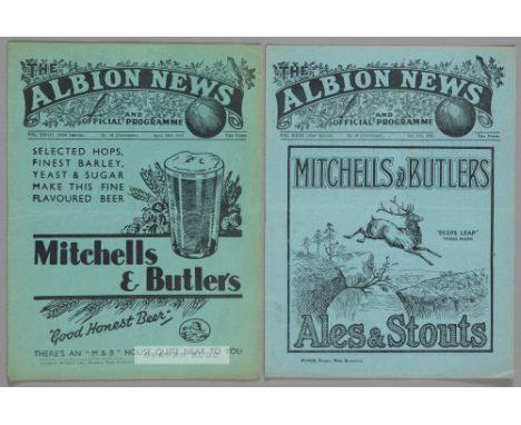 Two WBA 1930s home programmes,F.L. Division One fixtures v Sheffield Wednesday 31st October 1931 and Arsenal 13th April 1936
