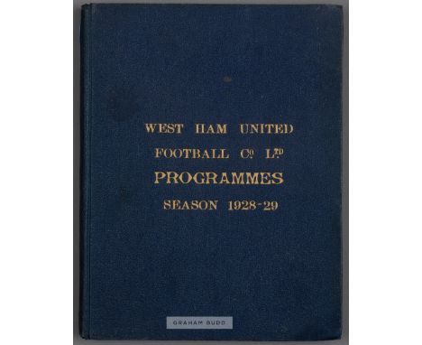 Bound volume of West Ham United home programmes season 1928-29,comprising first team (Football League Div 1), reserves (Londo