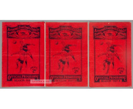 Three Arsenal 1920s home programmes,v Aston Villa (FAC5 replay) 24th February 1926, Bolton Wanderers 1st September 1926 (FL) 