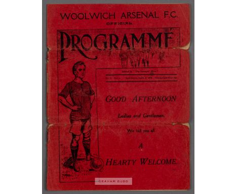 Rare Woolwich Arsenal v Leicester Fosse match programme, first fixture played at Highbury, 6th September 1913,12-page program
