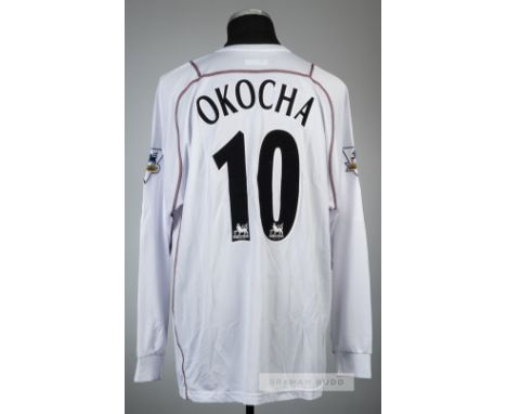 Jay-Jay Okocha white Bolton Wanderers no.10 home jersey, season 2004-05,Reebok, long-sleeved with BARCLAYCARD PREMIERSHIP sle