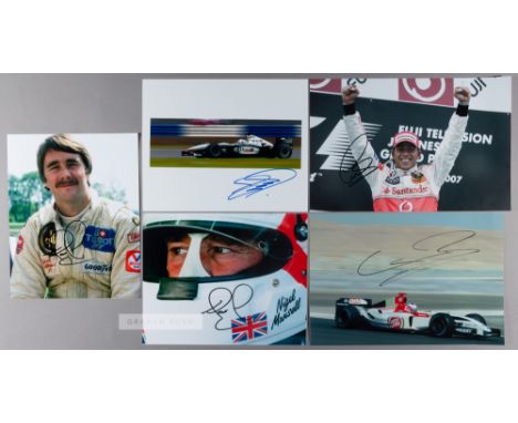 Formula One British racing stars signed photographs,including Sir Lewis Hamilton, Jensen Button, Nigel Mansell (2), David Cou
