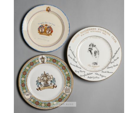 Three F.A. Cup commemorative ceramic plates, comprising Coronation Year Cup Final Sunderland v Preston North End, played at W