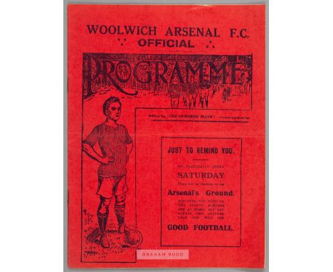 Arsenal v Wolverhampton Wanderers programme 3rd&nbsp;January 1914, first season at Highbury,&nbsp;F.L. Division Two fixture
