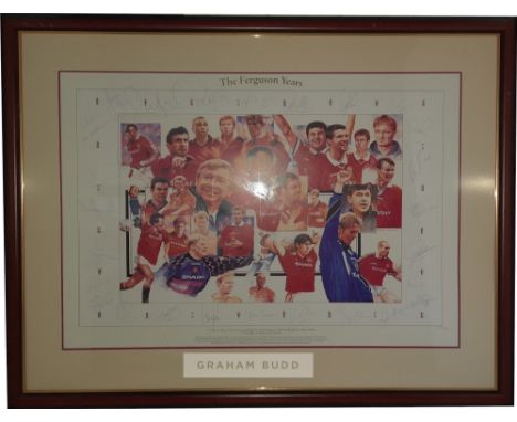 Manchester United Limited Edition signed and framed print No.97/500 entitled “The Ferguson Years” by Peter Wileman produced a