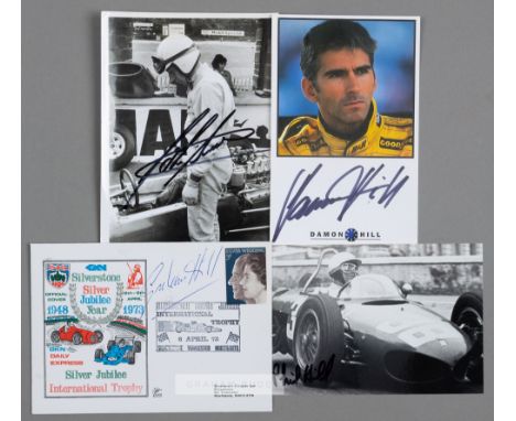 Motor racing Formula One World Champion's racing drivers autographs,including Phil Hill on b & w photograph, Graham Hill on S