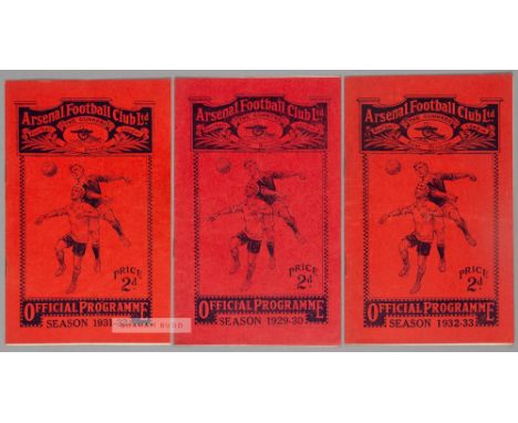                                        Three Arsenal London Combination reserves programmes v Reading, in seasons 1929-30, 19