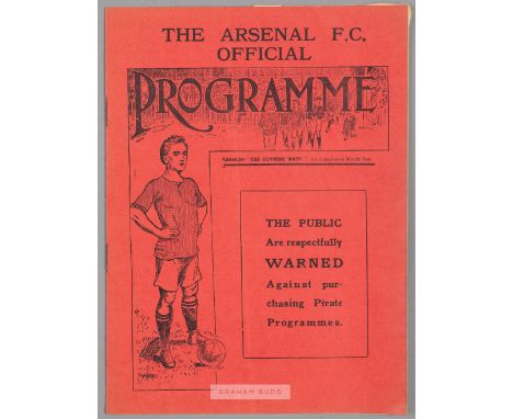 The Arsenal v Derby County programme 27th February 1915,F.L. Division Two fixture, discolouration to cover and pages, cover f