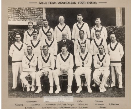 An official photograph of the MCC 1928-29 Touring Team to Australia,  20 by 27cm., 8 by 10 1/2in. b&w team-group photograph w
