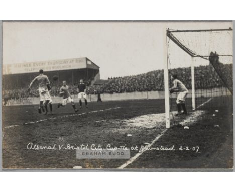 Arsenal v Bristol City FA Cup tie postcard at Plumstead, 2nd February 1907,&nbsp; featuring match action, reverse with pencil