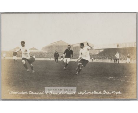 Woolwich Arsenal v Sunderland at Plumstead, 1st December 1906, featuring match action, reverse bearing pencil annotation, 9 b