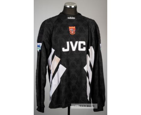 David Seaman black Arsenal no.1 goalkeeper's first jersey, season 1993-94,Adidas, long-sleeved with THE FA PREMIER LEAGUE sle