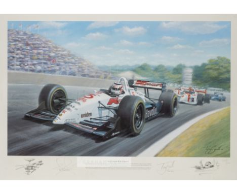 Collection of F1 racing car prints, including Nigel Mansell signed limited edition print of  "Red 5 - Double World Champion",