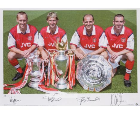 Legend Series The Arsenal Back Four in the double winning year 1998 signed colour photographic print,featuring Lee Dixon, Ton