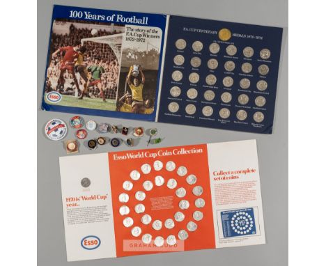 Collection of football related collector's badges and commemorative coins,including large quantity of Football London lapel b