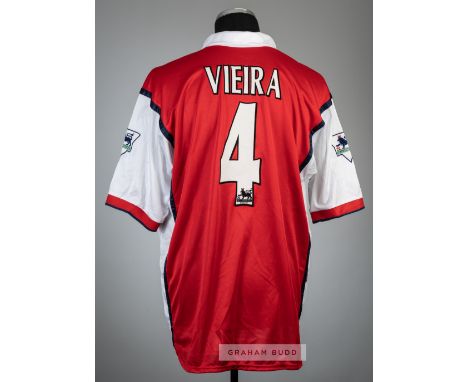 Patrick Vieira red Arsenal no.4 home jersey, season 1999-2000,Nike, short-sleeved with THE FA PREMIER LEAGUE sleeve badges, c