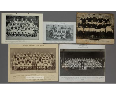 Five Arsenal FC b&w team and management paper and photograph images, dating from 1929-30,comprising Arsenal FC 1st XI 1929-30