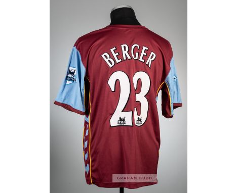 Patrik Berger claret and blue Aston Villa no.23 home jersey, season 2005-06,Hummel, short-sleeved with BARCLAYS PREMIERSHIP s