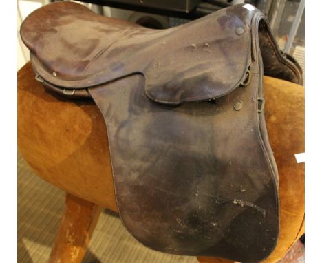 A vintage leather horse riding saddle