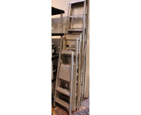 Three sets of folding aluminium folding step ladders