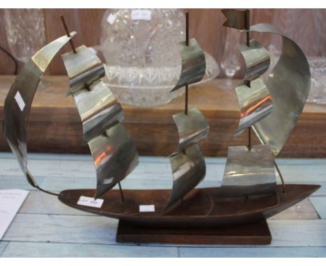 A mid-century wood &amp; chrome stylised model of a sailing ship