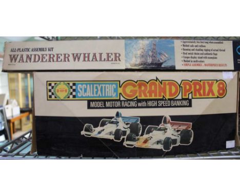 An Aurora model kit in original box, "The Wanderer Whaler", together with some Scalextric cars and accessories and a camera t